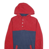 TOMMY HILFIGER Mens Red & Navy Hoodie Pullover L Quilted Design Cotton Blend