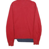 TOMMY HILFIGER Mens Red & Navy Hoodie Pullover L Quilted Design Cotton Blend