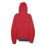 TOMMY HILFIGER Mens Red & Navy Hoodie Pullover L Quilted Design Cotton Blend