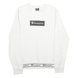 CHAMPION Mens White Cotton Blend Sweatshirt S Crew Neck Pullover Logo Print
