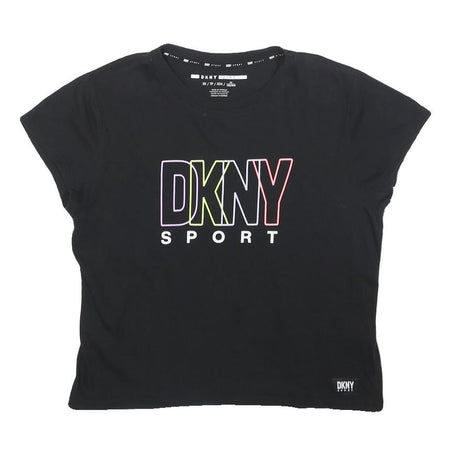 DKNY Womens Black XS Short Sleeve Crew Neck Graphic T-Shirt Sport Logo