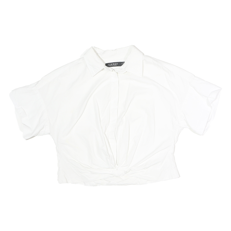 LAUREN RALPH LAUREN Womens White Knot Front Cotton Shirt Short Sleeve Collared