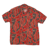 Mens Red Abstract Pattern Cotton Blend Shirt L Short Sleeve Button Collar