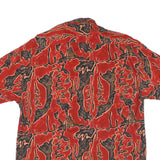 Mens Red Abstract Pattern Cotton Blend Shirt L Short Sleeve Button Collar