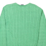 RALPH LAUREN Womens Green Cable Knit Crew Neck Jumper L Cotton Blend Classic