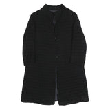 Womens Black Button Jacket M Textured Long Sleeve Classic Fit Plain