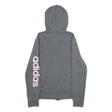 ADIDAS Womens Grey Hoodie S Zip Up Pink Logo Sleeve