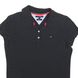 TOMMY HILFIGER Womens Black Short Sleeve Polo Shirt M Cotton Blend Classic