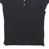 TOMMY HILFIGER Womens Black Short Sleeve Polo Shirt M Cotton Blend Classic