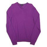 CALVIN KLEIN Mens Purple Plain Jumper V-Neck Basic Knit M Cotton Blend Soft Fit