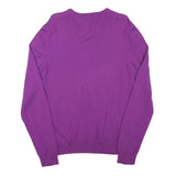CALVIN KLEIN Mens Purple Plain Jumper V-Neck Basic Knit M Cotton Blend Soft Fit