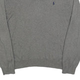 POLO RALPH LAUREN Mens Grey Plain V-Neck Basic Knit Jumper L Cotton Casual