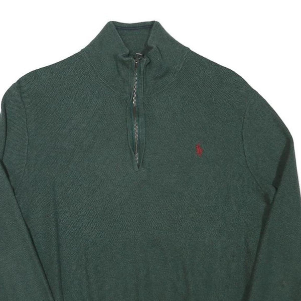 POLO RALPH LAUREN Mens Green Cotton Blend Patterned Jumper 1/4 Zip M