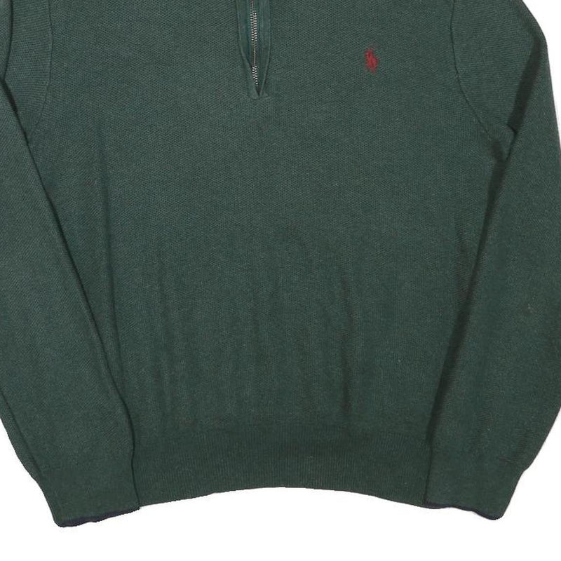 POLO RALPH LAUREN Mens Green Cotton Blend Patterned Jumper 1/4 Zip M