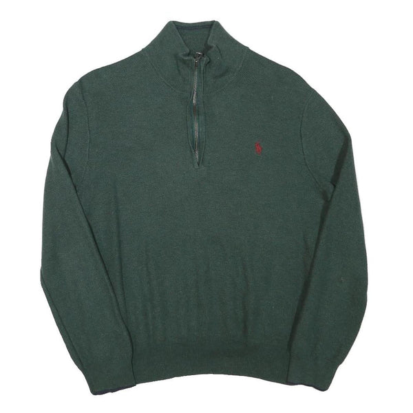 POLO RALPH LAUREN Mens Green Cotton Blend Patterned Jumper 1/4 Zip M