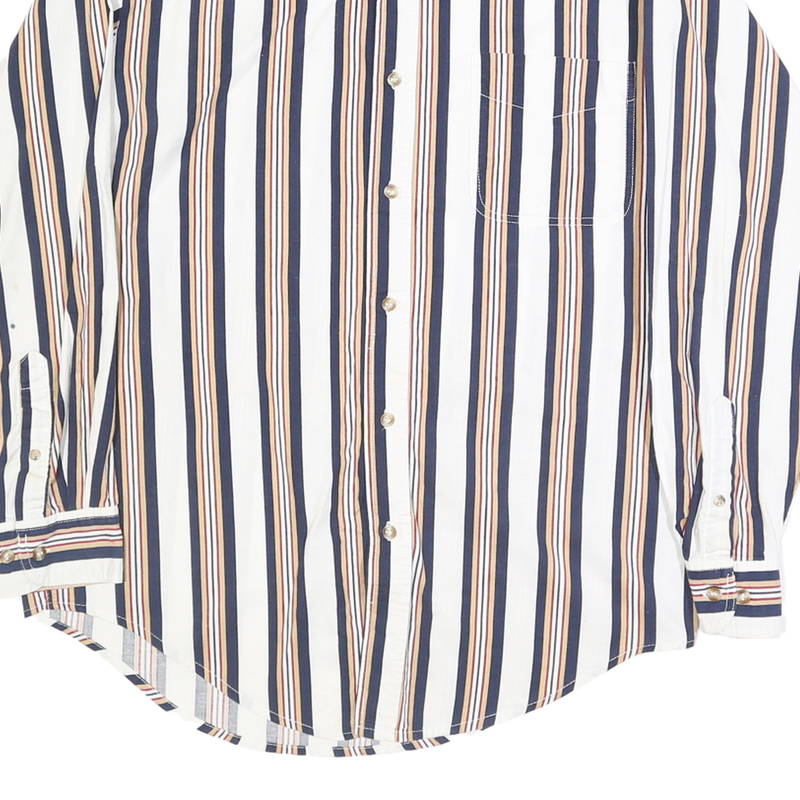 BASIC EDITIONS Mens White & Navy Striped Cotton Shirt S Button Down Casual