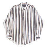 BASIC EDITIONS Mens White & Navy Striped Cotton Shirt S Button Down Casual