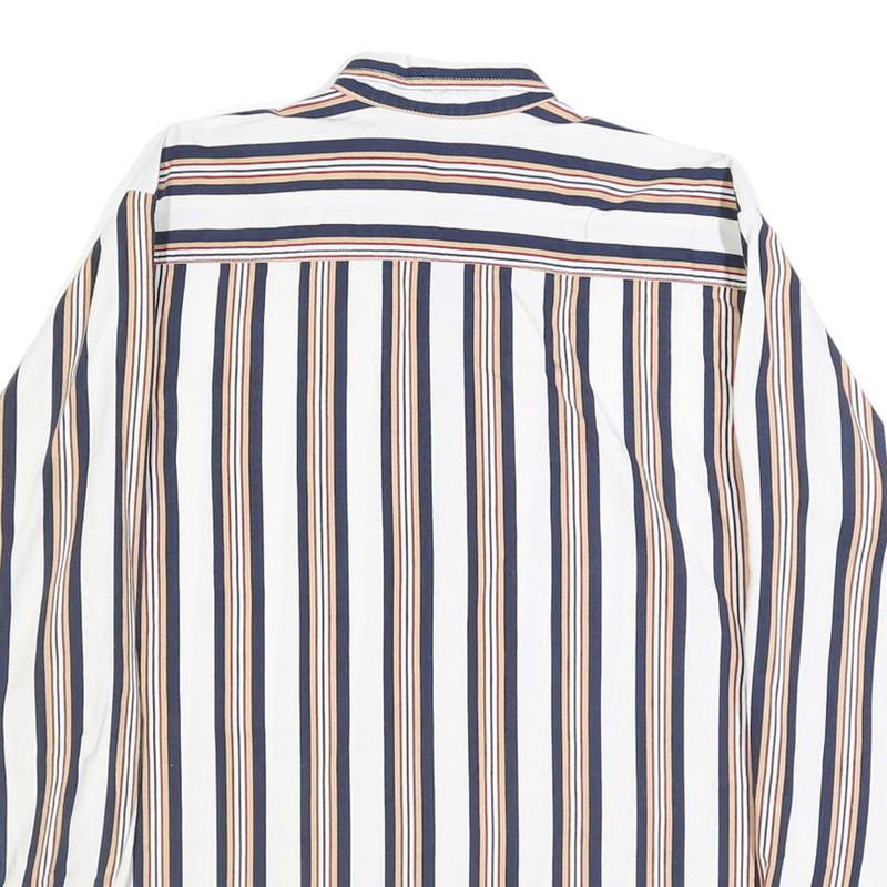 BASIC EDITIONS Mens White & Navy Striped Cotton Shirt S Button Down Casual