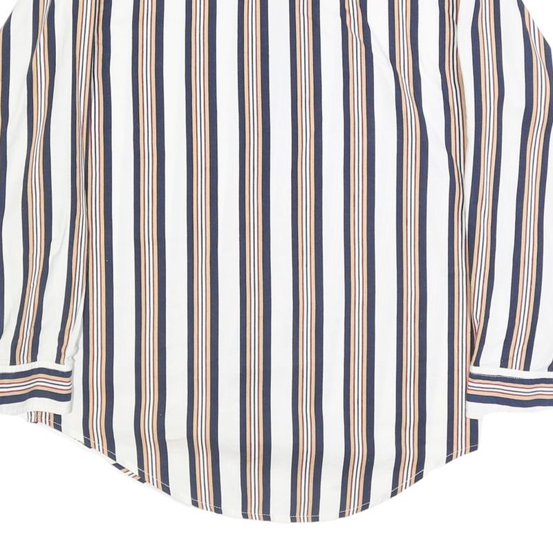BASIC EDITIONS Mens White & Navy Striped Cotton Shirt S Button Down Casual