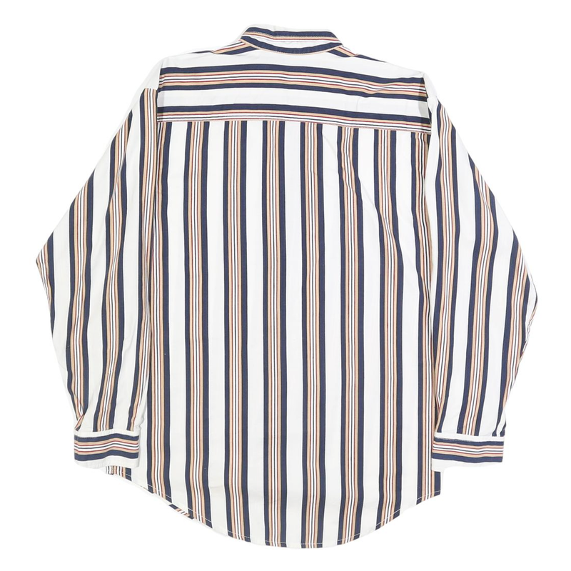 BASIC EDITIONS Mens White & Navy Striped Cotton Shirt S Button Down Casual