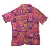 Womens Pink & Purple Patchwork Pattern Polyester Blend Shirt S Bright Casual