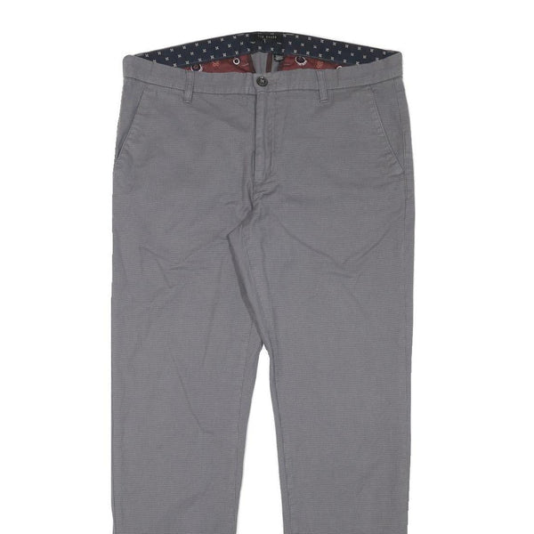TED BAKER Mens Cotton Blend Grey Slim Straight Trousers W34 L30 Smart Casual