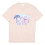 LACOSTE Mens Pink Graphic T-Shirt M Short Sleeve Crew Neck Hyeres Print