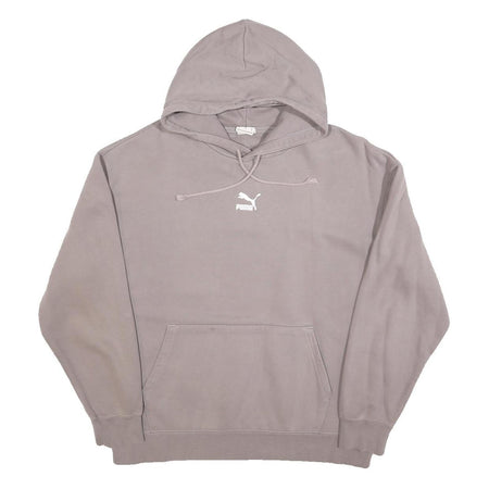 PUMA Mens Grey Hoodie M Cotton Blend Pullover Drawstring Hood Casual Sweatshirt