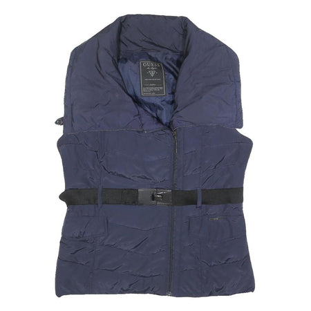 GUESS Womens Navy Blue Jacket M Polyester Quilted Belted Zip Casual Outerwear