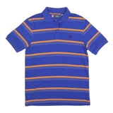 CHAPS Mens Blue & Orange Striped Short Sleeve Polo Shirt S Cotton Blend Casual