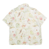 CANDA Womens Cream Floral Printed Shirt Short Sleeve Collared S Polyester Top