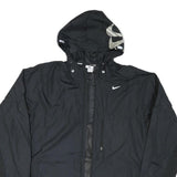 NIKE Womens Black Hooded Nylon Jacket L Plain Sports Logo Lightweight Activewear