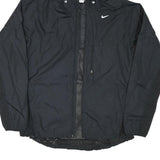 NIKE Womens Black Hooded Nylon Jacket L Plain Sports Logo Lightweight Activewear