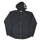 NIKE Womens Black Hooded Nylon Jacket L Plain Sports Logo Lightweight Activewear