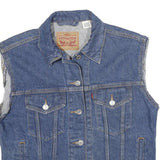 LEVI'S Womens Blue Denim Sleeveless Button Cotton Jacket S Pockets Classic
