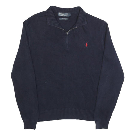 POLO RALPH LAUREN Mens Navy Plain Cotton Patterned Pullover Crew Neck Jumper L