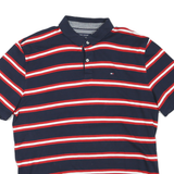 TOMMY HILFIGER Mens Navy Blue & Red Striped Short Sleeve Polo Shirt XL Cotton