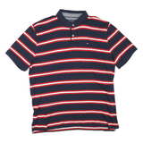 TOMMY HILFIGER Mens Navy Blue & Red Striped Short Sleeve Polo Shirt XL Cotton