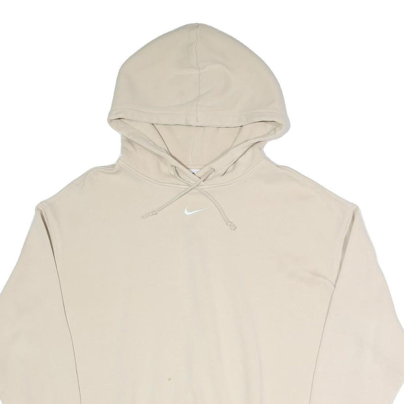 NIKE Womens Beige Cotton Blend Pullover Hoodie M Minimal Logo Casual Wear