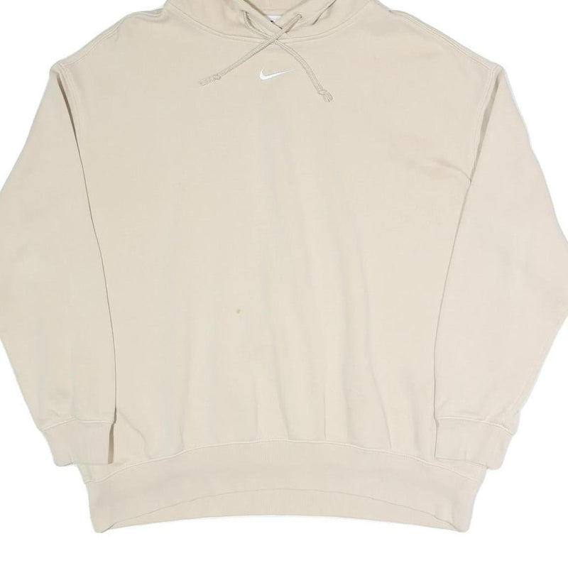 NIKE Womens Beige Cotton Blend Pullover Hoodie M Minimal Logo Casual Wear