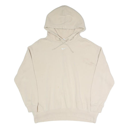 NIKE Womens Beige Cotton Blend Pullover Hoodie M Minimal Logo Casual Wear