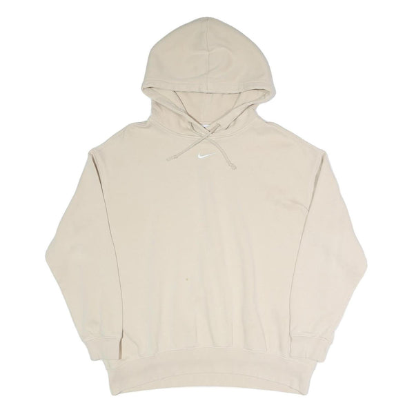 NIKE Womens Beige Cotton Blend Pullover Hoodie M Minimal Logo Casual Wear