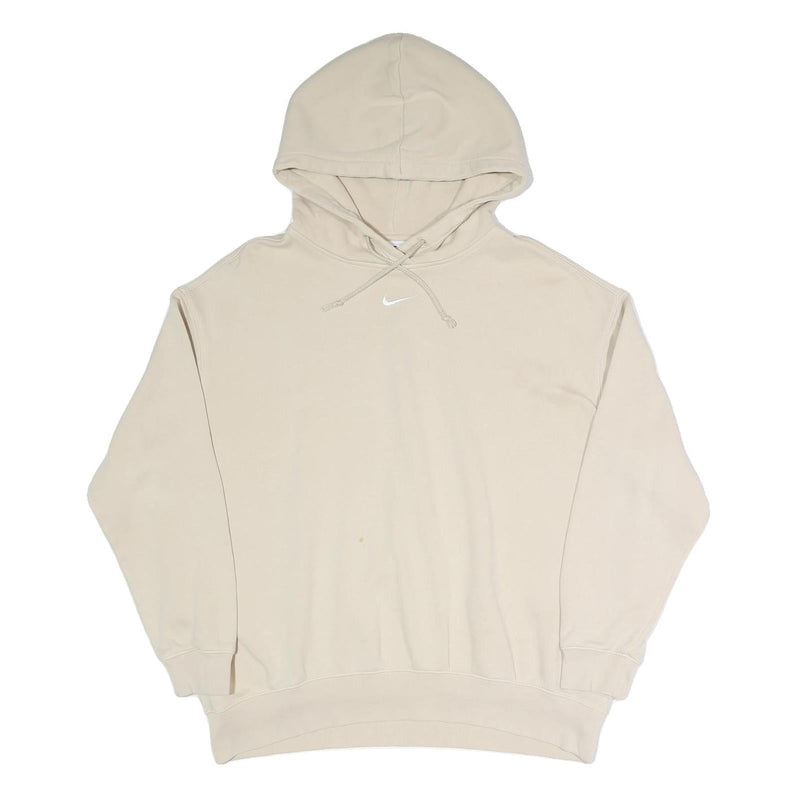 NIKE Womens Beige Cotton Blend Pullover Hoodie M Minimal Logo Casual Wear