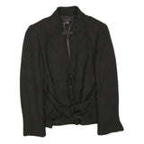 ZARA Womens Black Button Cotton Blend Jacket L Woven Sophisticated Elegant