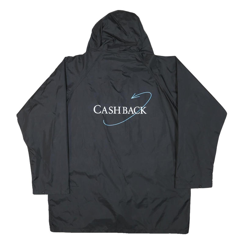 Mens Black Cashback Hooded Jacket L Polyester Blend Plain Button Closure