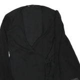 ZARA Womens Black Wrap Top Long Sleeve V-Neck Pleated Cuffs L