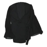 ZARA Womens Black Wrap Top Long Sleeve V-Neck Pleated Cuffs L