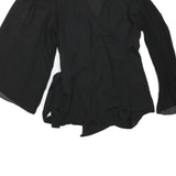 ZARA Womens Black Wrap Top Long Sleeve V-Neck Pleated Cuffs L