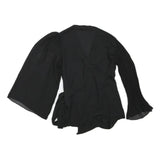ZARA Womens Black Wrap Top Long Sleeve V-Neck Pleated Cuffs L