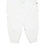 Mens Cotton Blend White Relaxed Cargo Trousers W30 L28 Drawstring Casual Pants